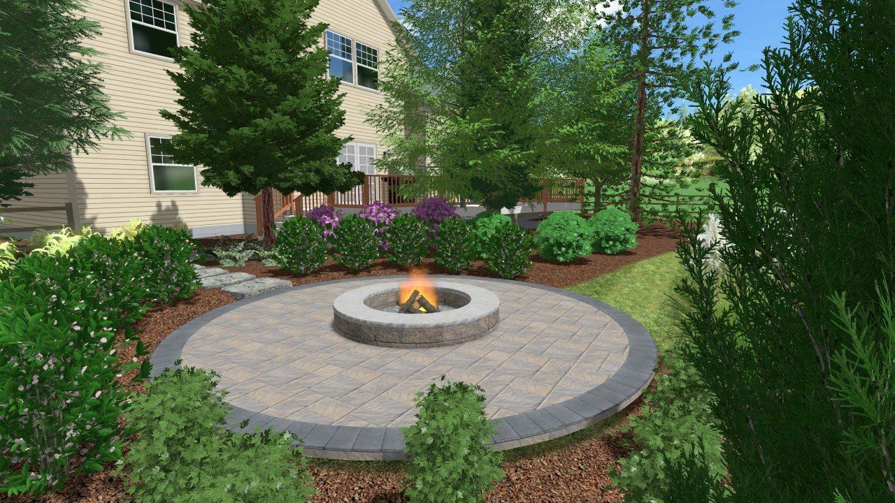 Firepit and plantings towards home