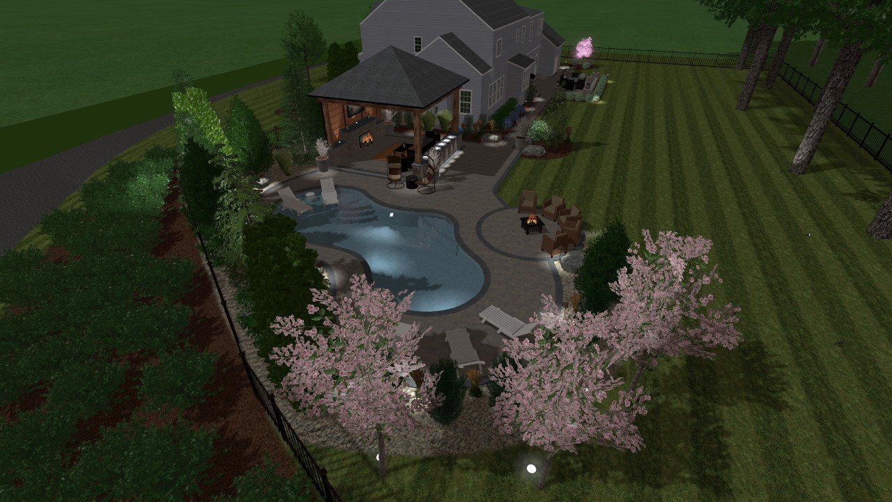 Pool to Pavilion - Night Overview