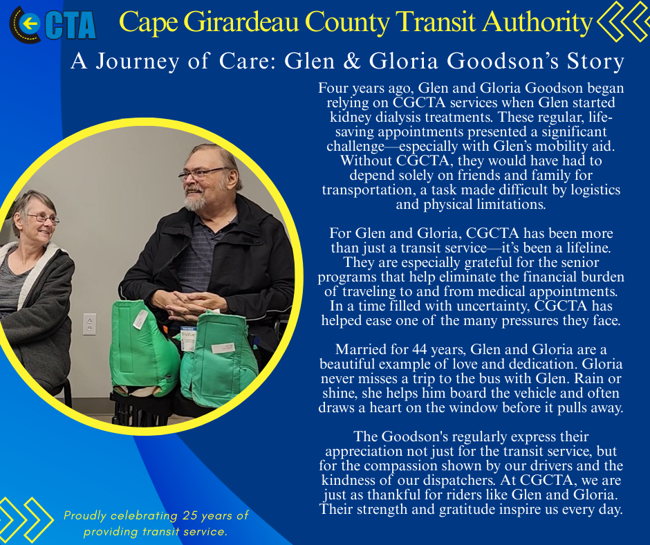 A man, Zac Dugge, in a red shirt sits next to text about his experience with public transit, promoting accessibility and independence in Grand County.