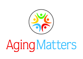A logo for aging matters with a circle of people in it
