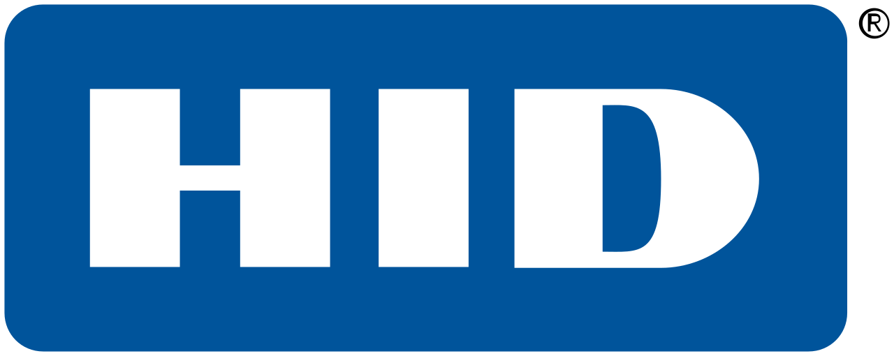 HID logo with white letters on a blue rounded rectangle. The letter 