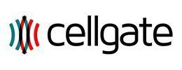 Cellgate logo with stylized sound waves in teal and red, next to the word 