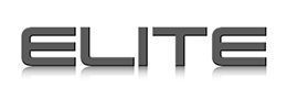 Elite logo in gray, 3D effect, with a subtle reflection underneath.