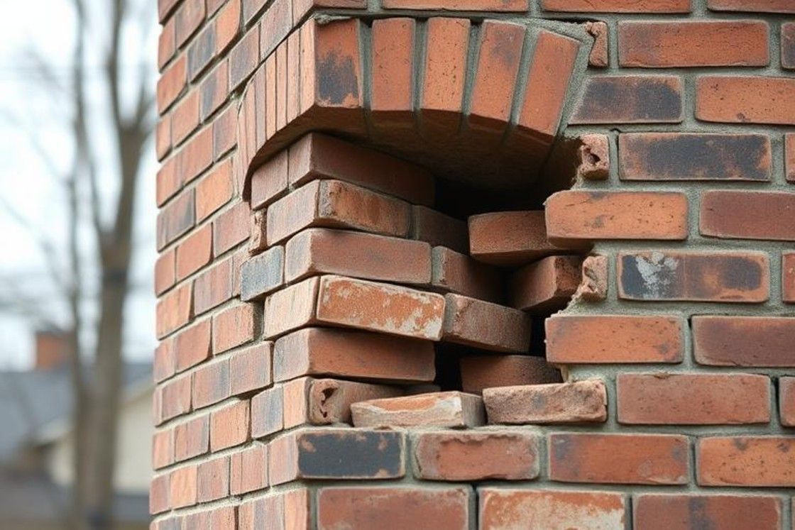 A close up of a brick wall with a hole in it.