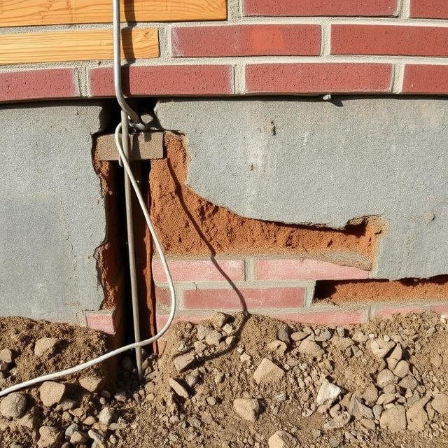 A brick wall with a hole in it and a wire coming out of it