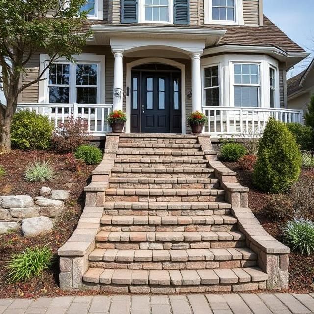 A house with stairs leading up to the front door