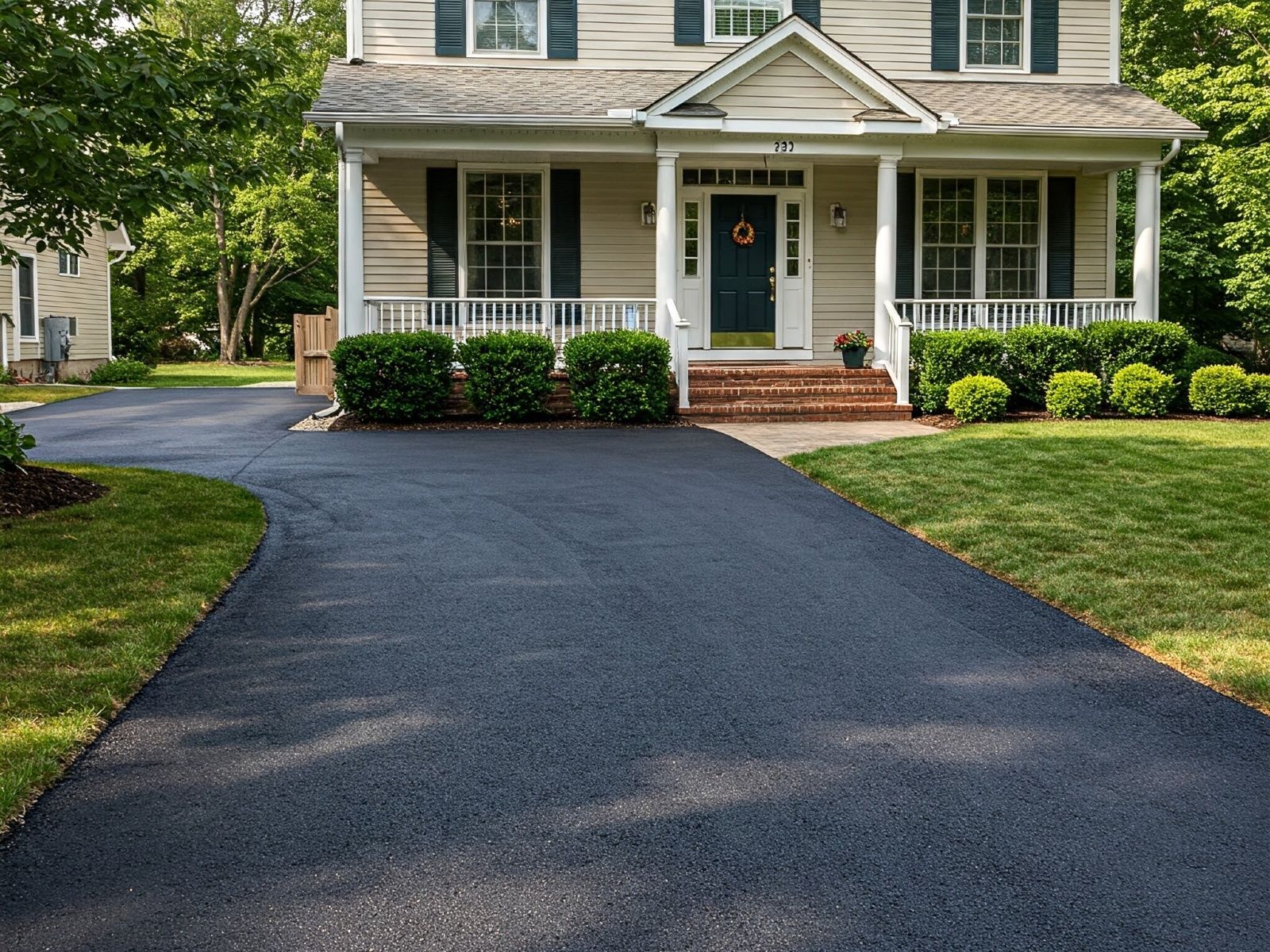 A large house with a large driveway leading to it.