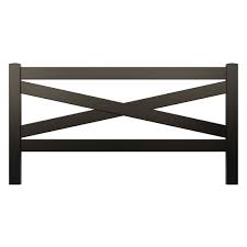 A black horizontal fence panel featuring two crossed diagonal bars between top and bottom rails.