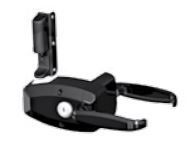 A black gate latch system consisting of a main handle assembly with a key lock and a separate vertical catch component.