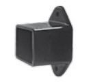 A black, square-shaped wall-mount bracket with a mounting plate and two screw holes.