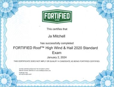 fortified roof certificate of completion