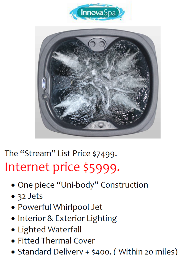 A picture of a hot tub with a price of $ 5999