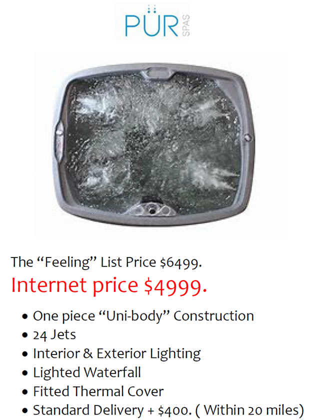 A picture of a hot tub with a price of $ 4999.