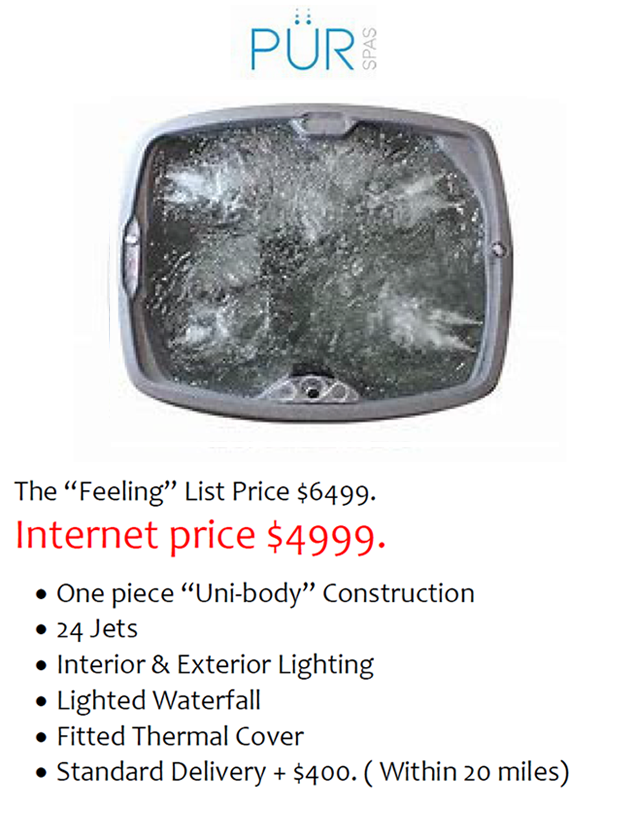 A picture of a hot tub with a price of $ 4999.