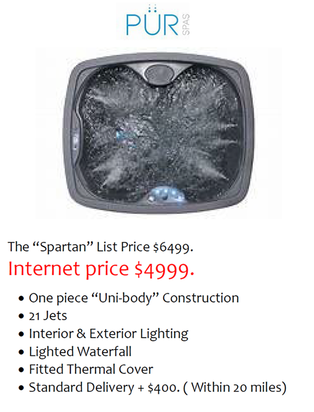 A picture of a hot tub with a price of $ 4999.