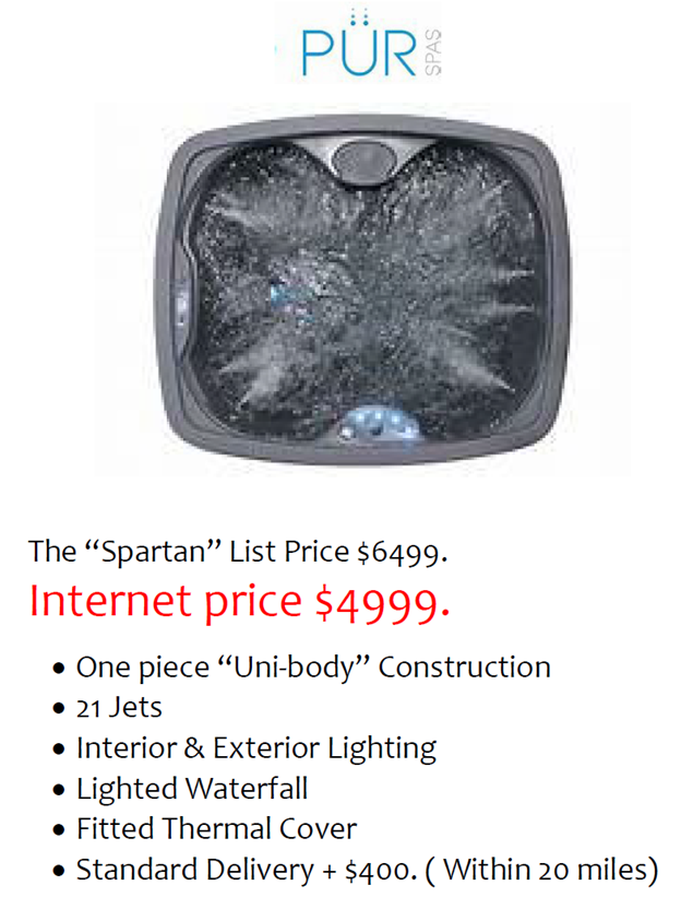 A picture of a hot tub with a price of $ 4999.