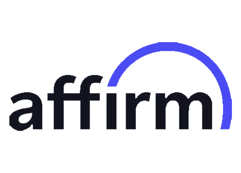 Affirm logo with black text and a blue curved arc above the letters