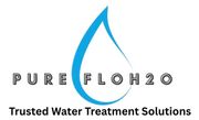 Logo for Pure Flo H2O: a blue water drop inside the company name and tagline "Trusted Water Treatment Solutions."
