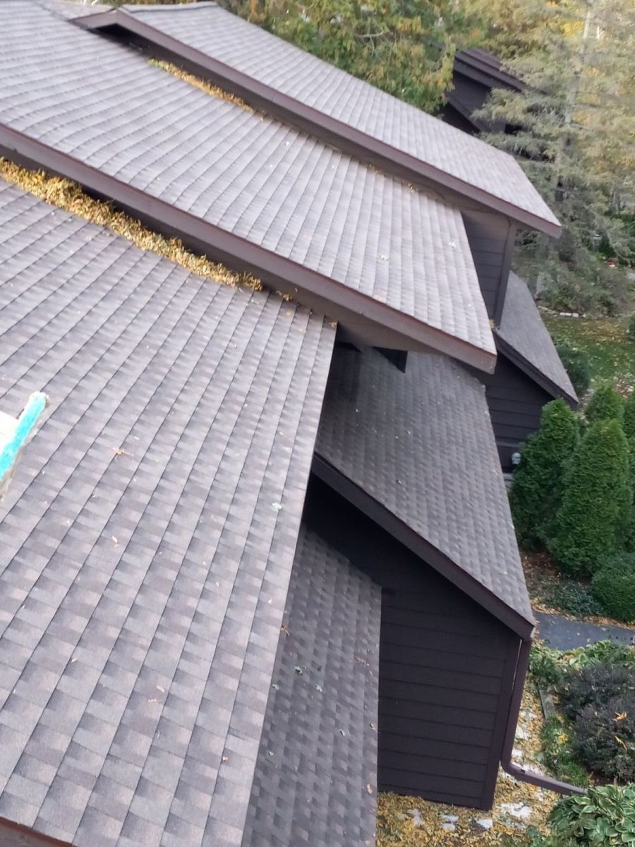 The roof of a house has a lot of shingles on it