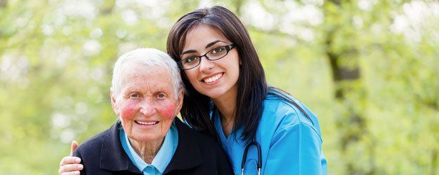 old woman and caregiver