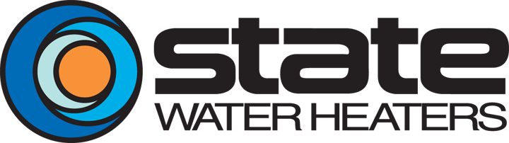 The state water heaters logo is on a metal plate.