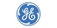 Blue GE logo with white letters in a circular emblem