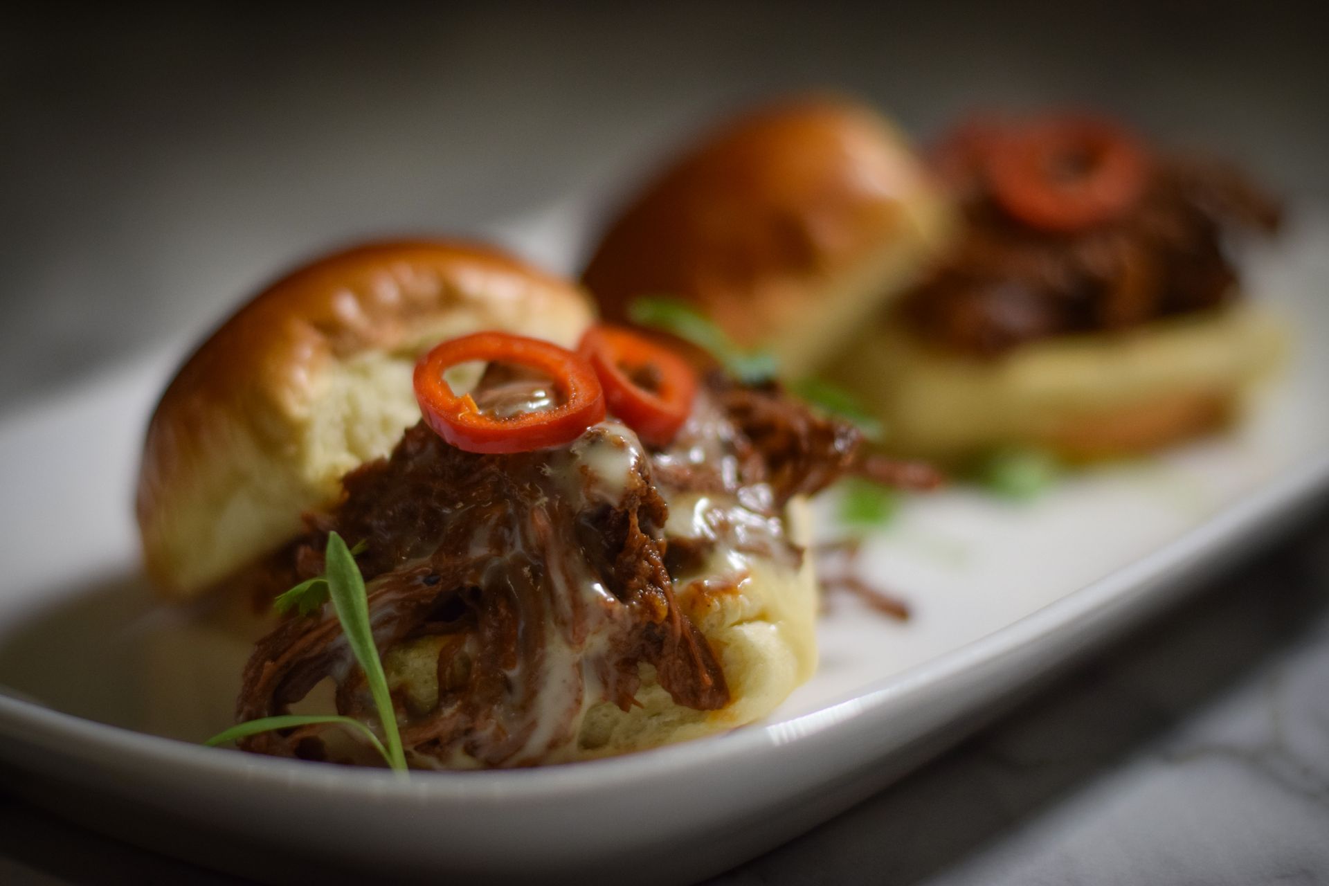 A close up of a plate of food on a table.