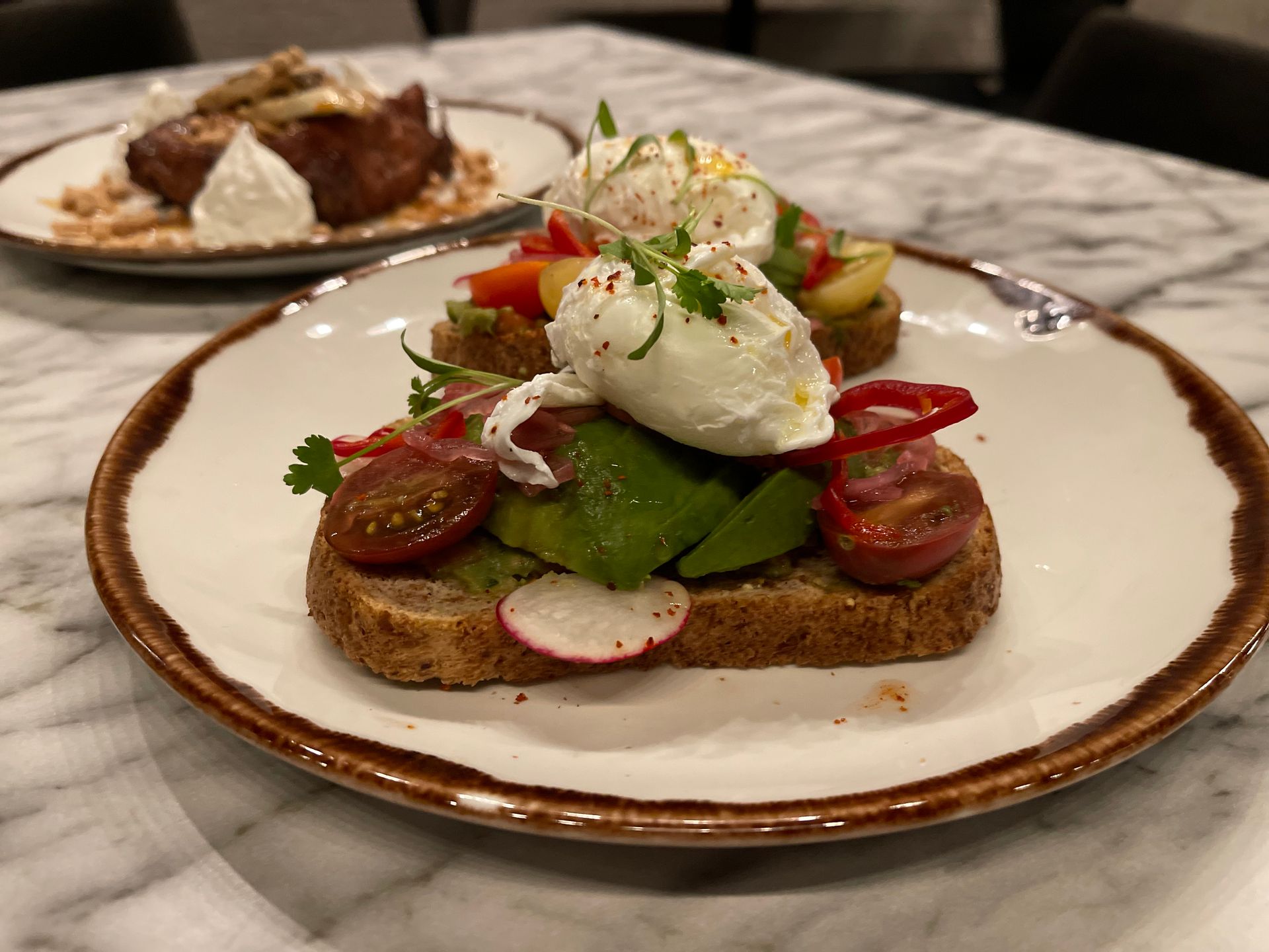 A close up of a plate of food on a table