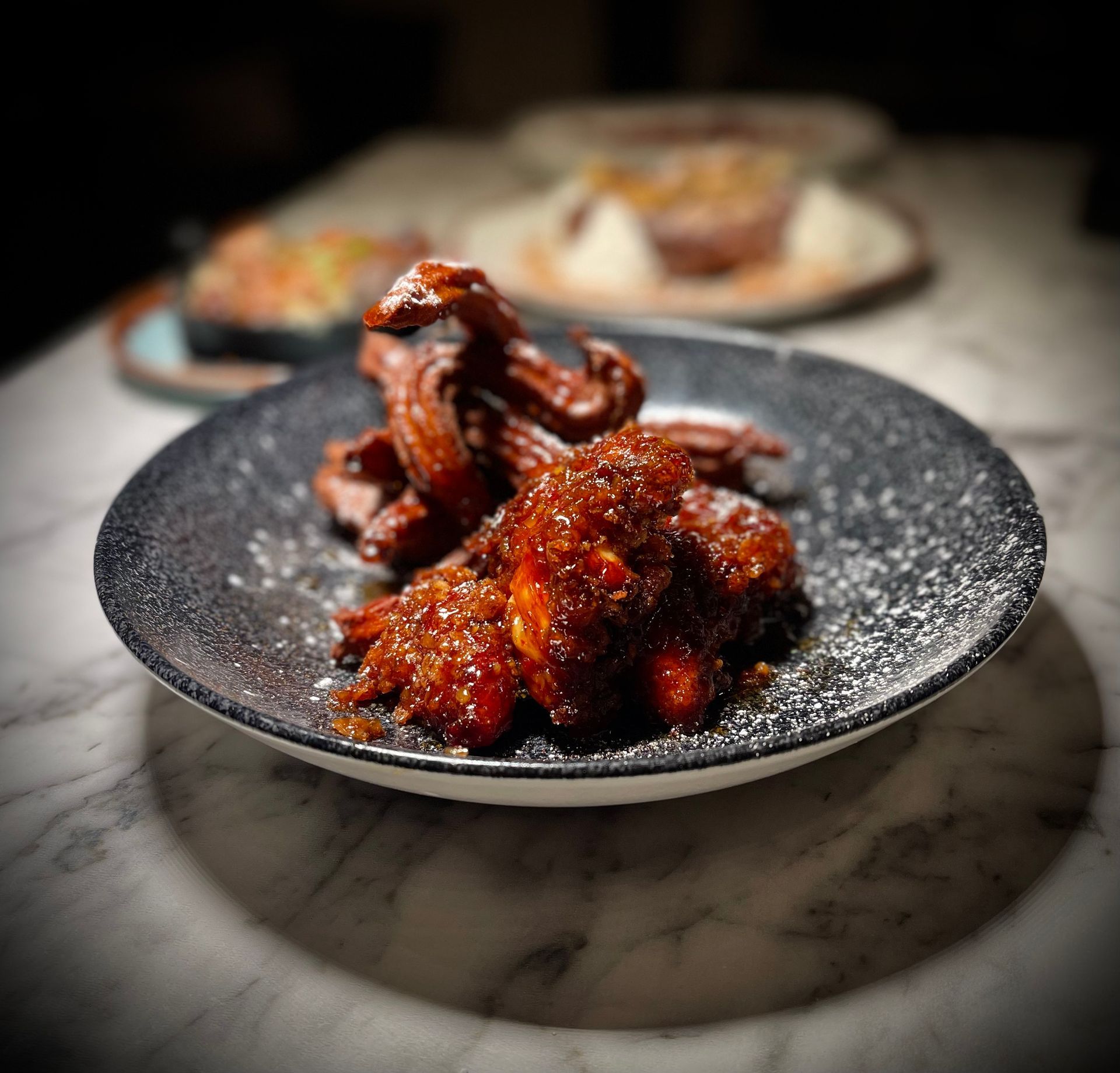 A close up of a plate of food on a table.
