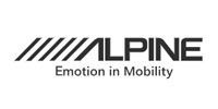 Alpine logo with diagonal lines and text: 