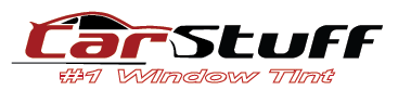 Logo for Car Stuff. Text "Car Stuff" with a car silhouette and "#1 Window Tint" in red.