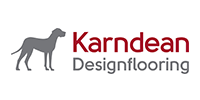 Logo of Karndean Designflooring. Gray dog silhouette next to text in dark red and gray.