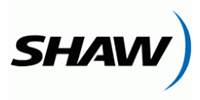 Shaw logo with black text and a blue curved line.