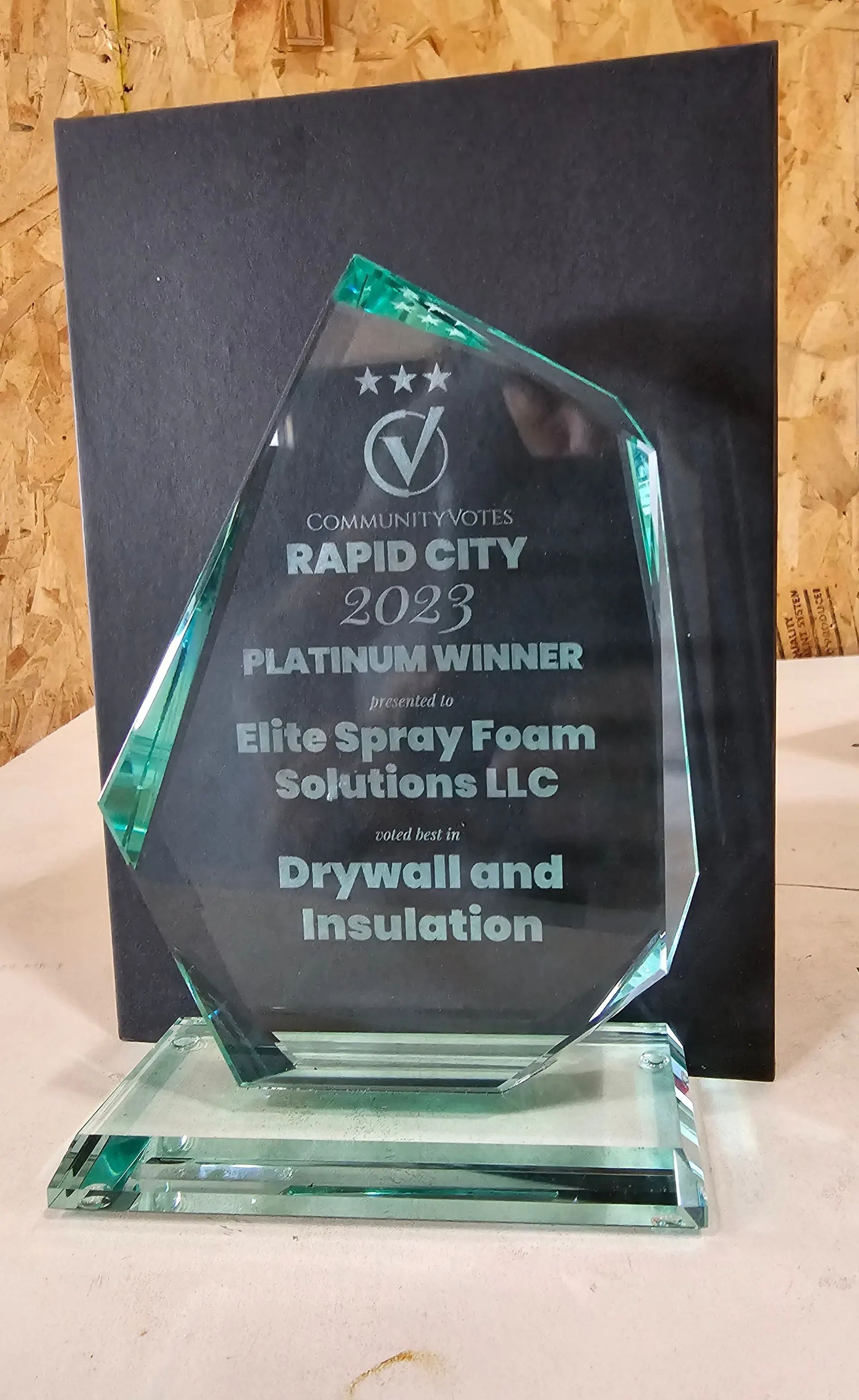A clear glass trophy for 