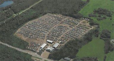 Aerial view of an auto shop