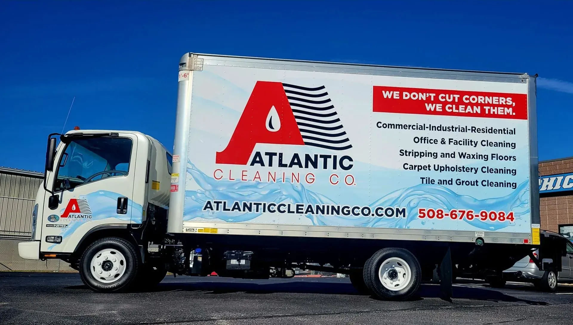 White cleaning truck with 