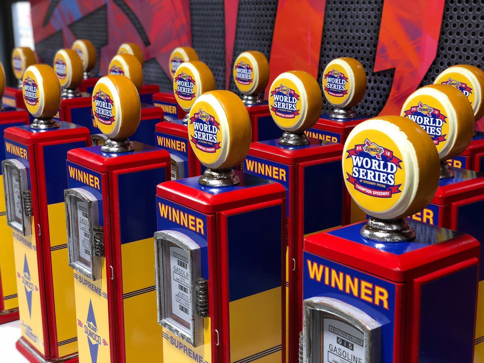 Rows of red, blue, and yellow 