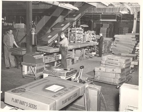 A black and white photo of a plant mart 's seeds factory