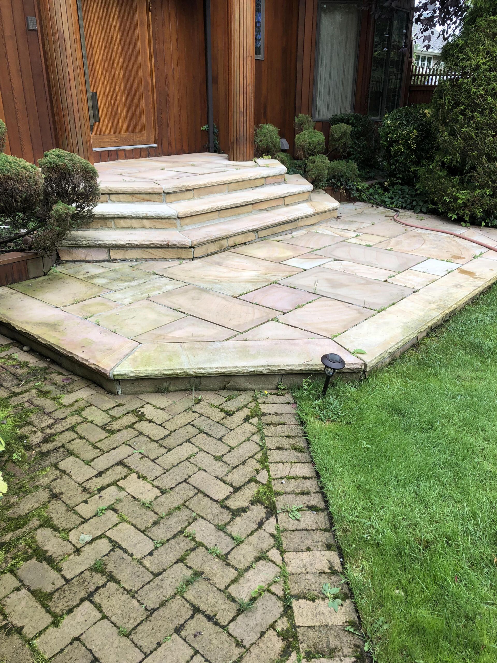 Before brick walkway and steps cleaning