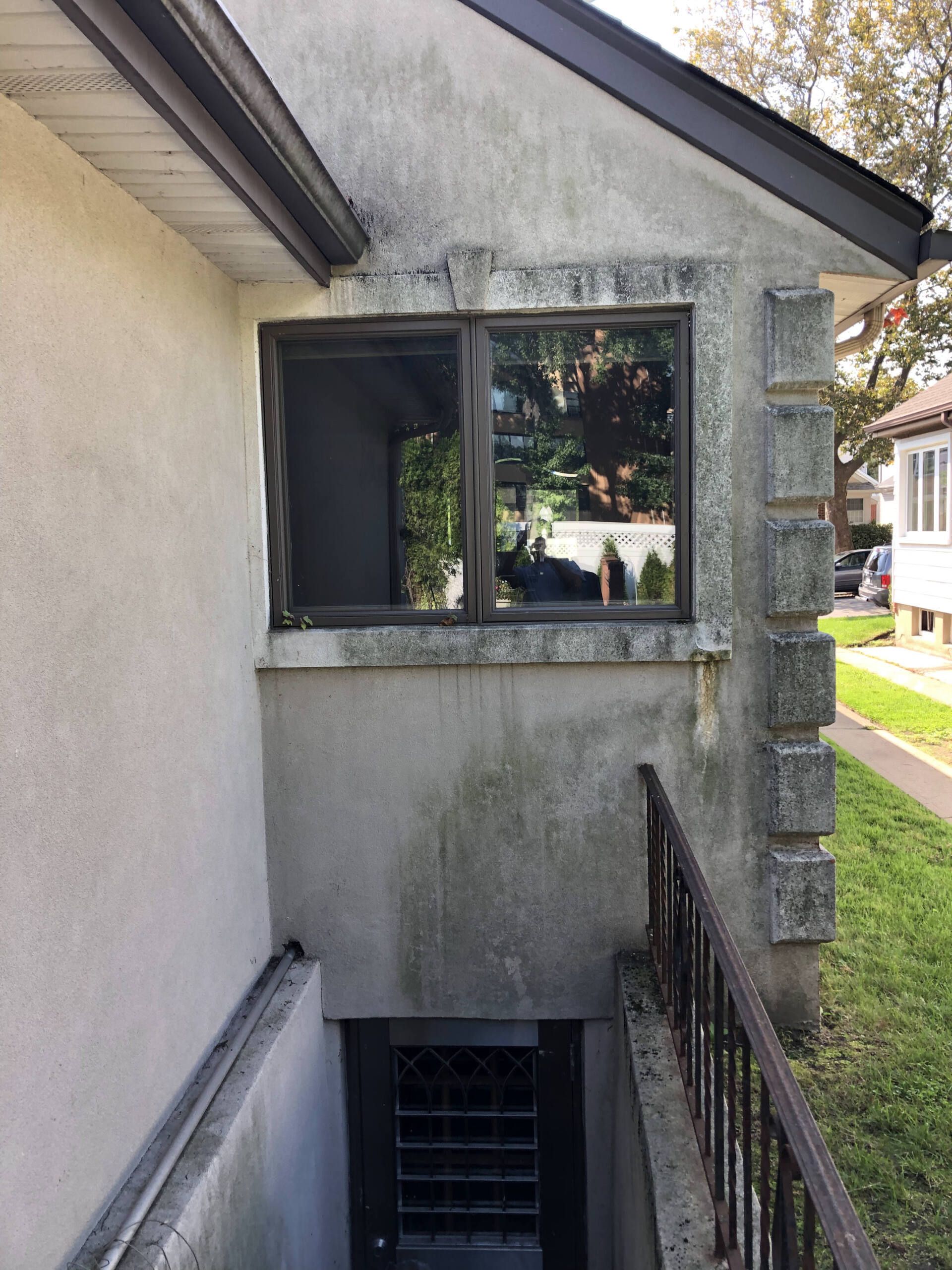 Before concrete wall and window cleaning