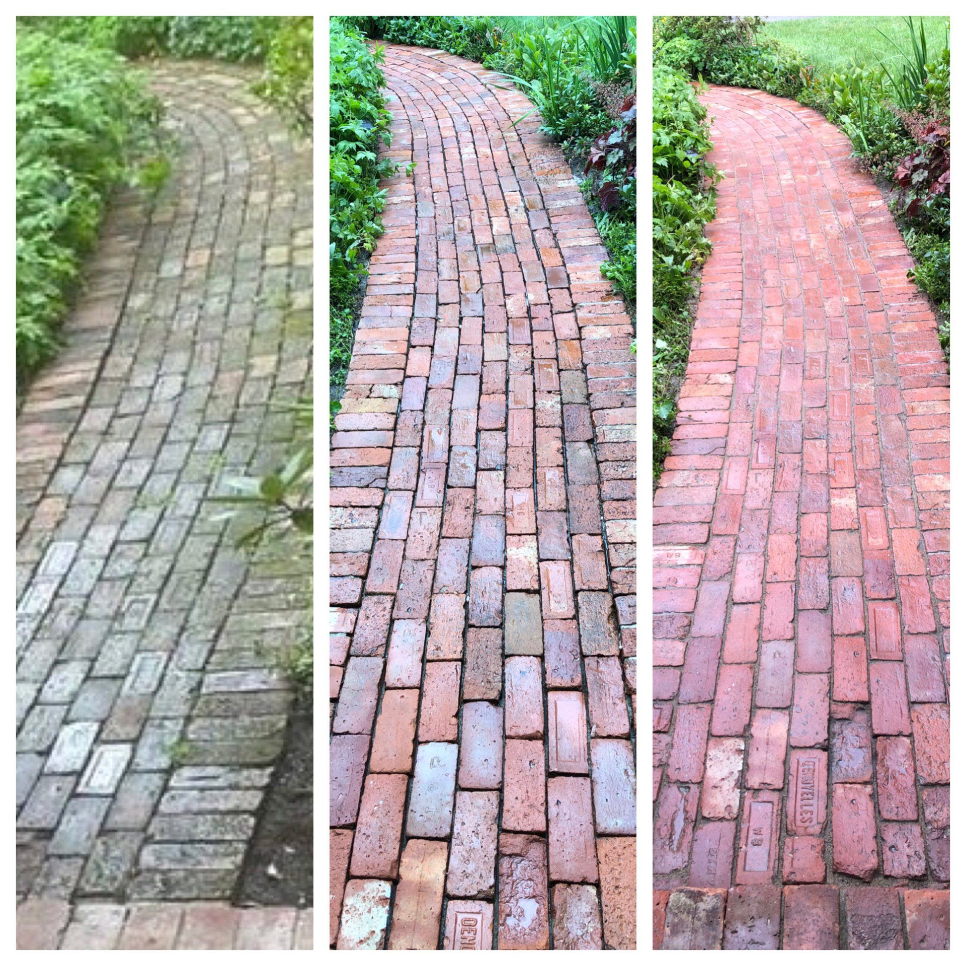 Before, during and after brick cleaning