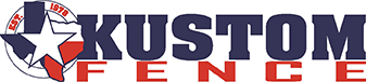 Kustom Fence logo with a red, white, and blue star emblem and bold blue and red text