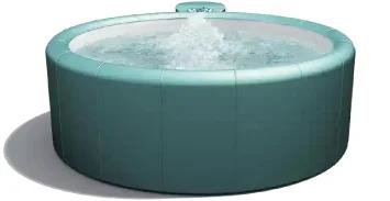 Inflatable teal hot tub with water jets.