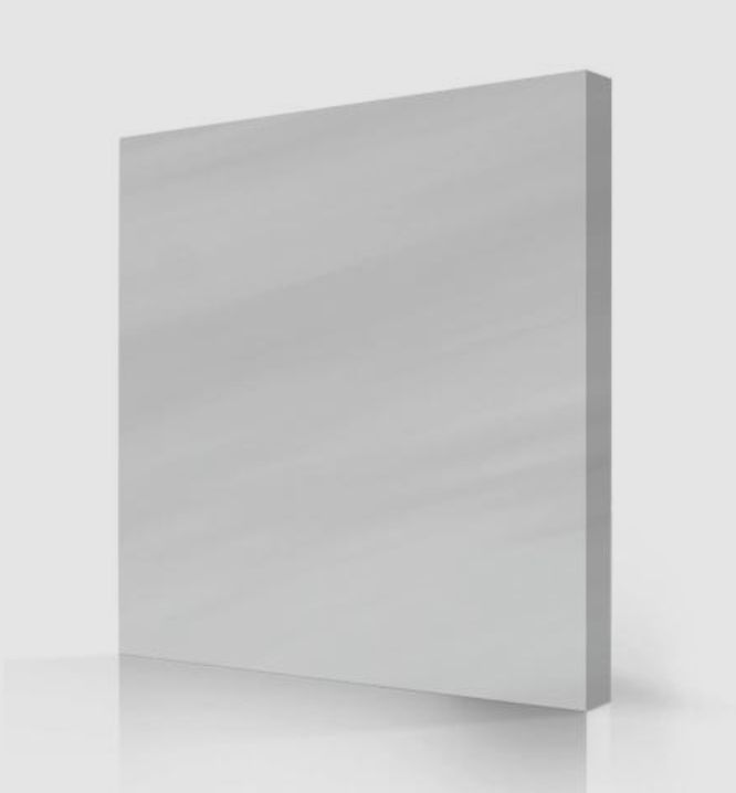 White rectangular plaque, slightly tilted, with a smooth, glossy surface and reflection below.