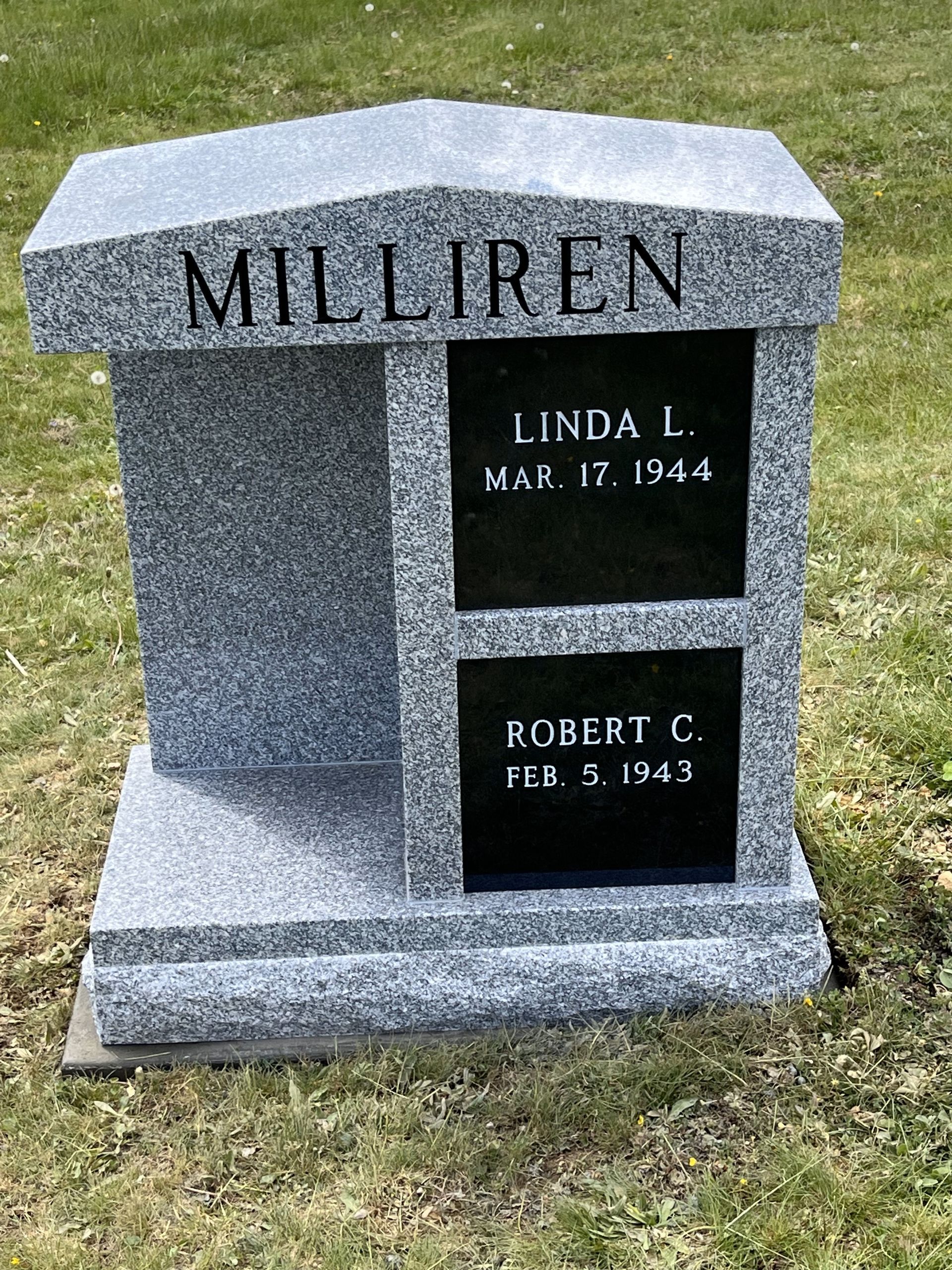 A gravestone in a cemetery with the name milliren on it