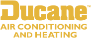 Logo for Ducane Air Conditioning and Heating. Yellow text on a white background.