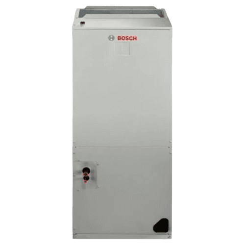 Bosch vertical indoor air handler unit, light gray, with red logo and valve.