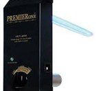 Black PremierOne air purifier with blue UV light emission.