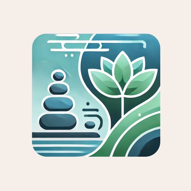 A logo for a spa with a lotus flower and rocks