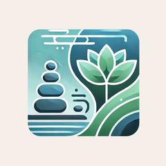 A logo for a spa with a lotus flower and rocks